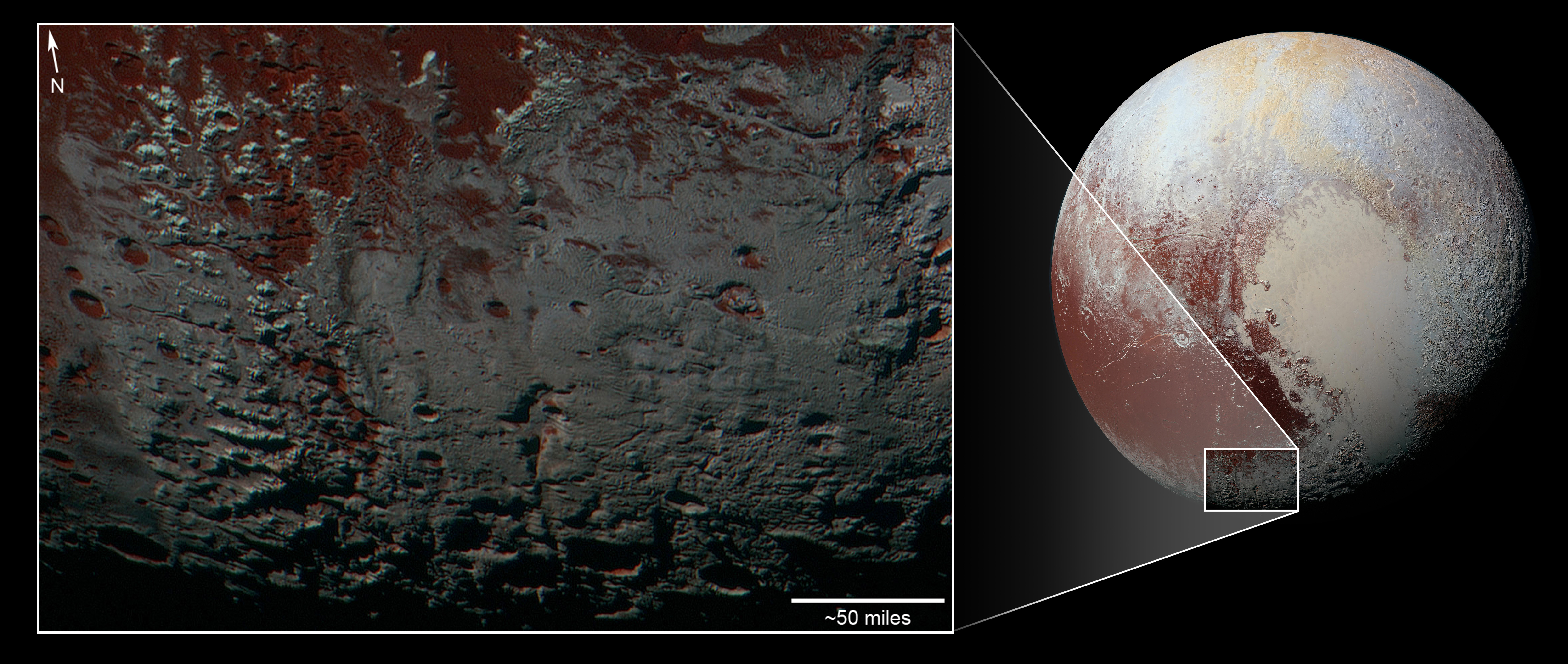 Pluto's Methane Snowcaps on the Edge of Darkness (context)