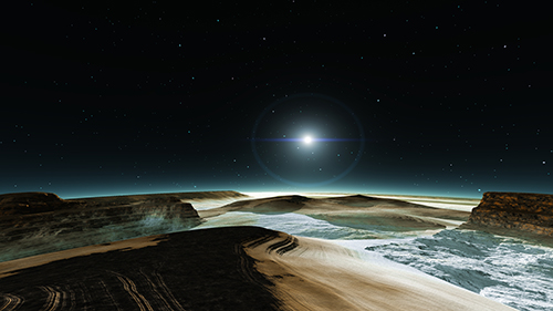 artist's concept of the Sun as seen from Pluto's surface