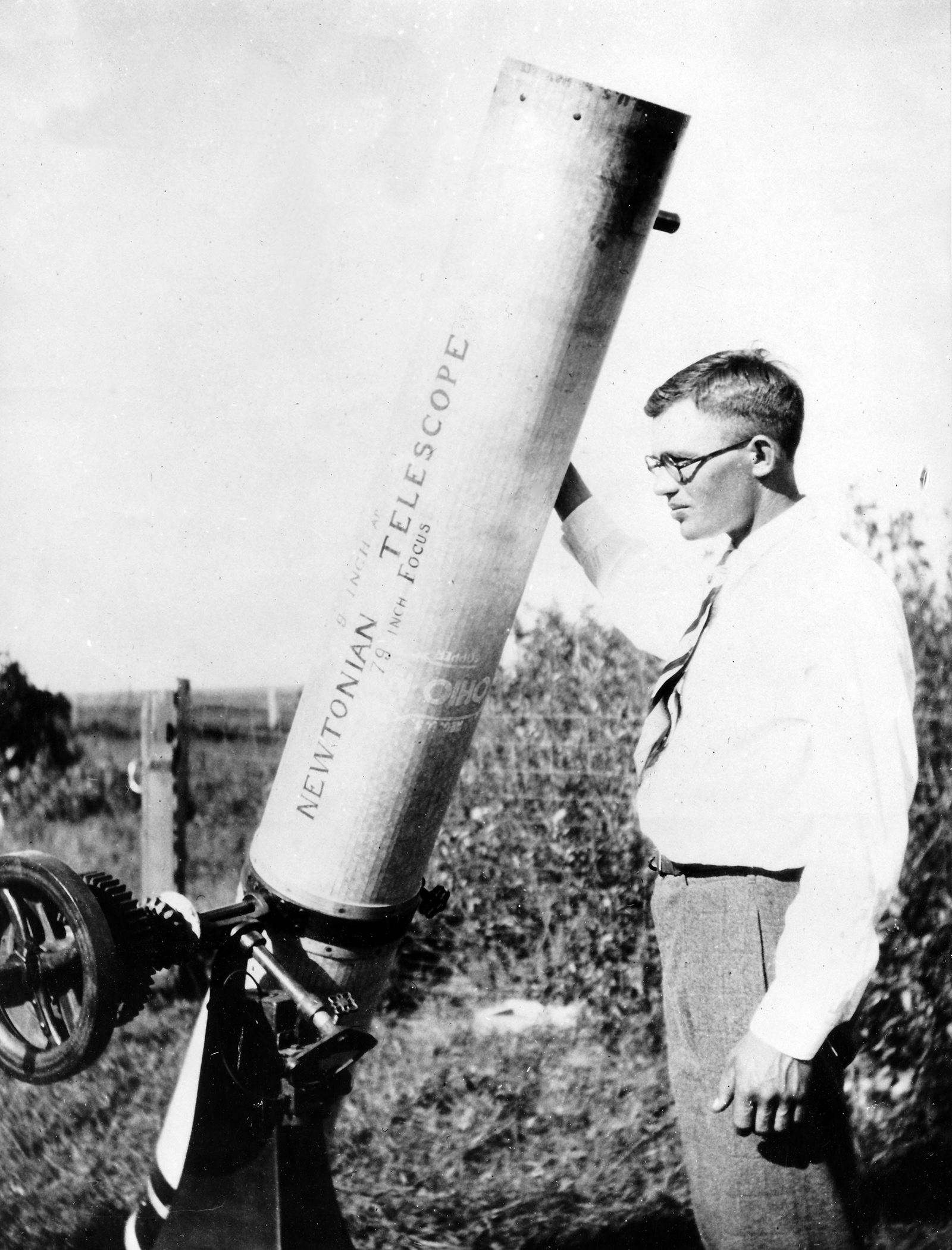 Black and White Picture of G. P. Kuiper and telescope
